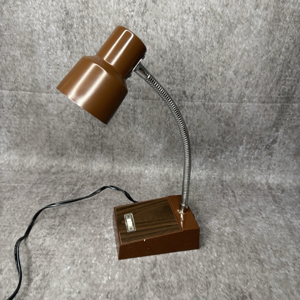 VTG Underwriters Laboratories Portable Gooseneck MCM Desk Lamp Woodgrain E72474 - Picture 2 of 9